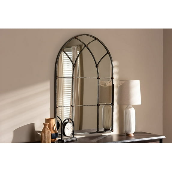 Skyline Decor Antique Silver Finished Arched Window Accent Wall Mirror