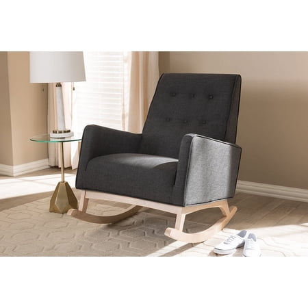 Skyline Decor Dark Grey Fabric Upholstered Whitewash Wood Rocking Chair