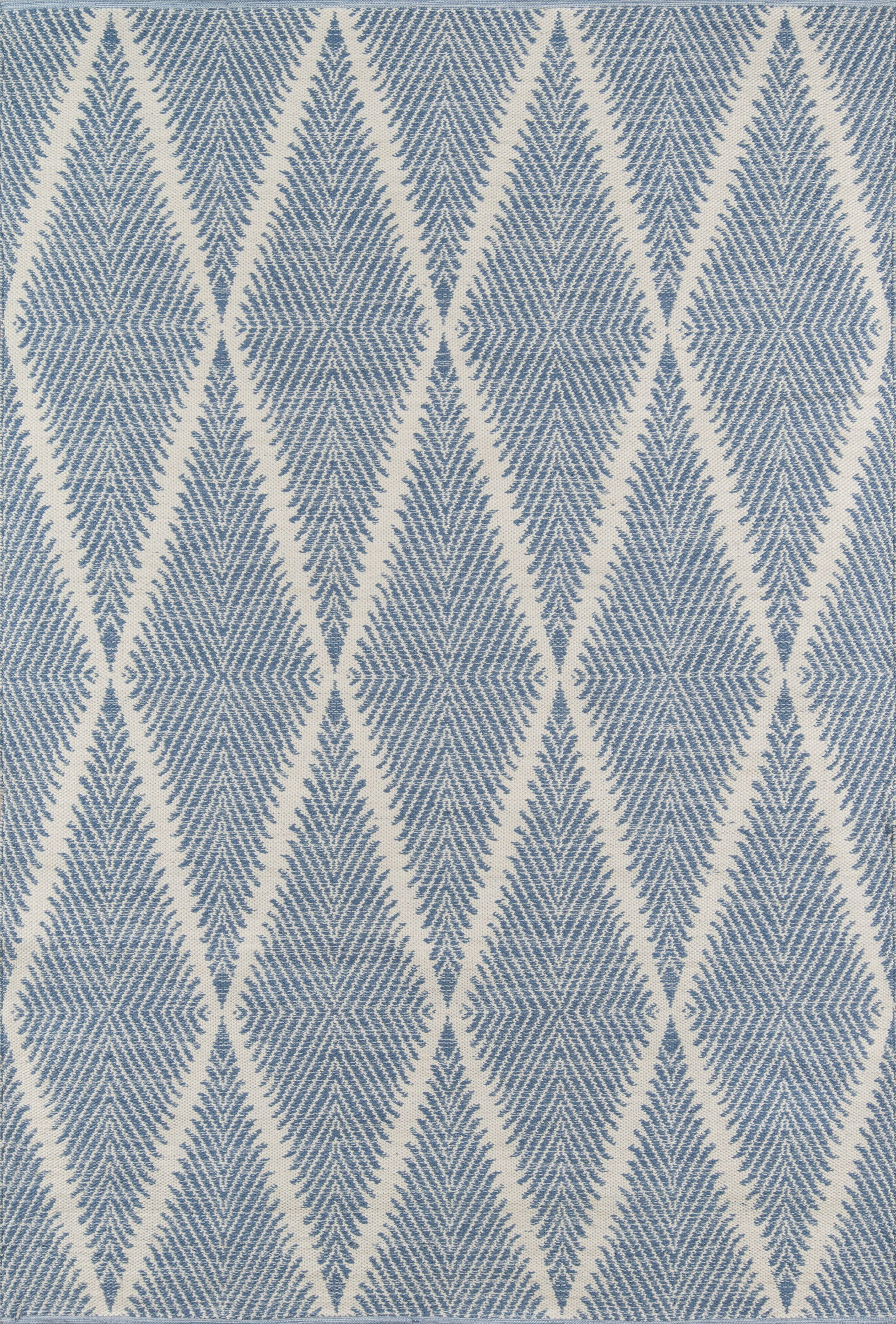 Denim Blue Striped Diamond 5' x 7' Handwoven Wool Blend Rug