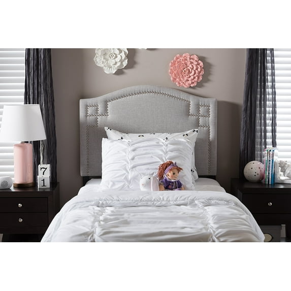 Skyline Decor Grayish Beige Fabric Upholstered Twin Size Headboard