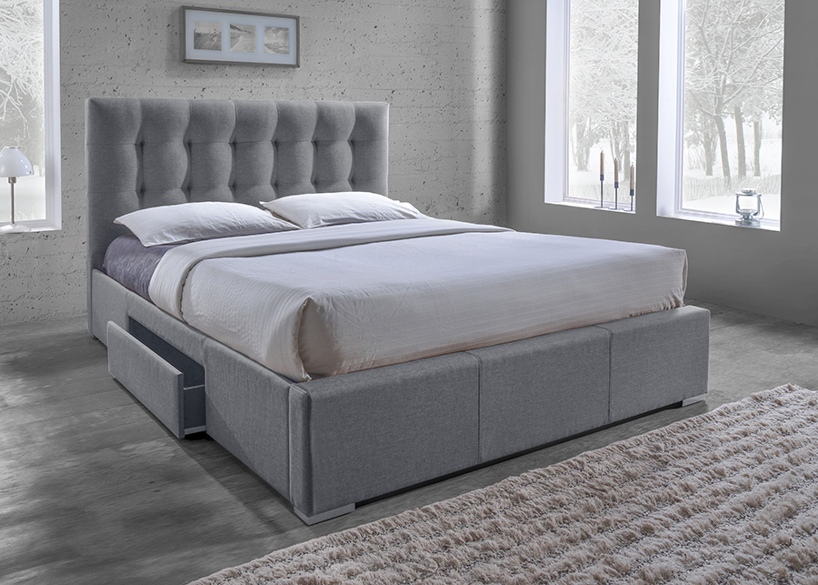 Skyline Decor Grid-Tufted Grey Fabric Upholstered Storage King-Size Bed with 2-drawer - image 1 of 5