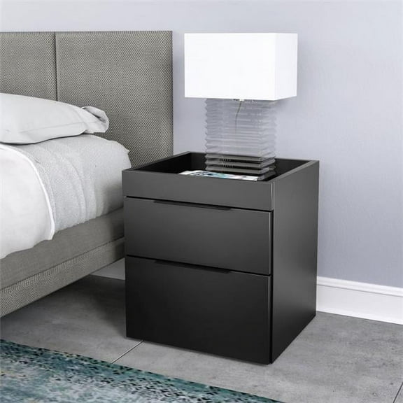 Skyline Decor Modern Double Drawer Nightstand, White