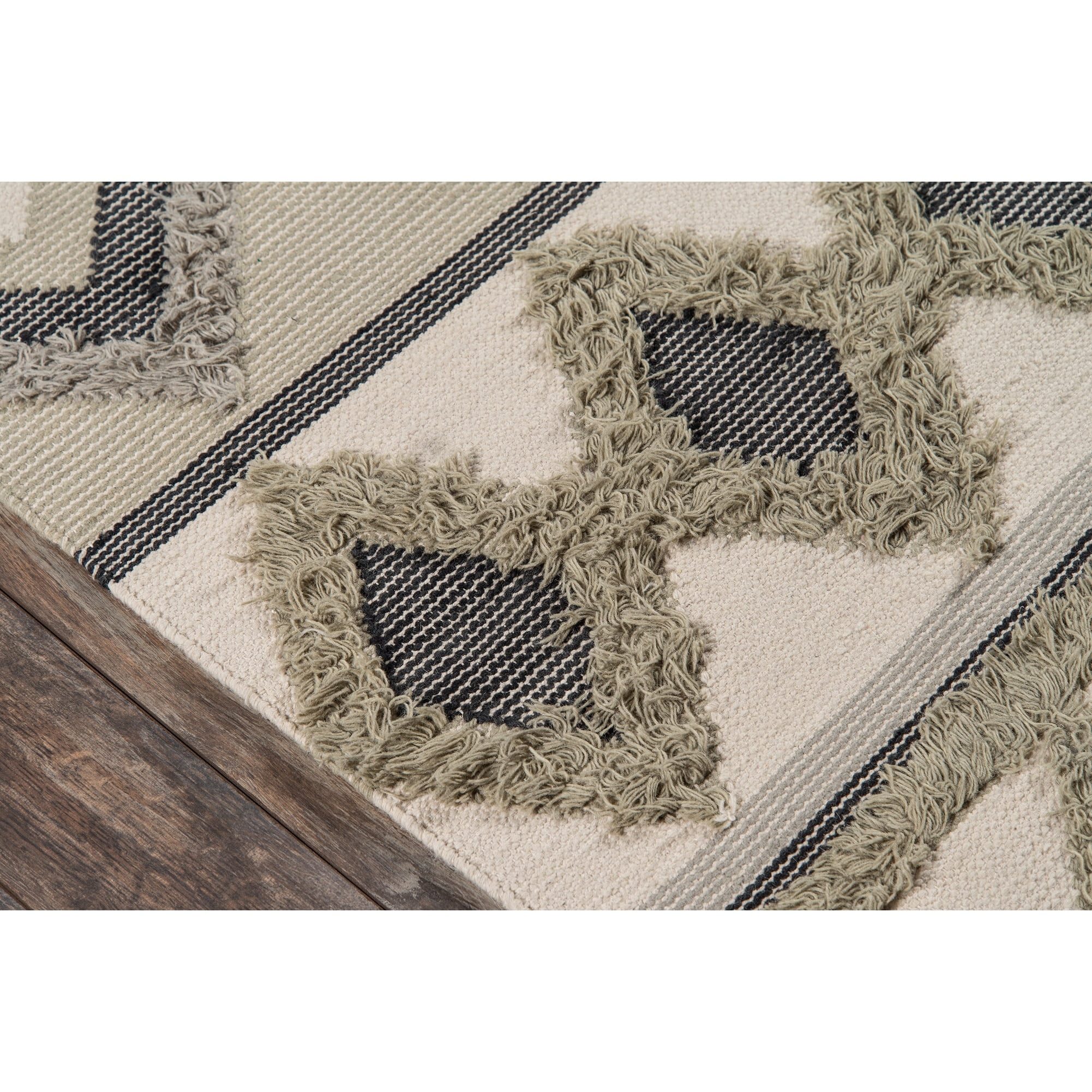 Sage and Black Wool Geometric Runner Rug 27" x 94"