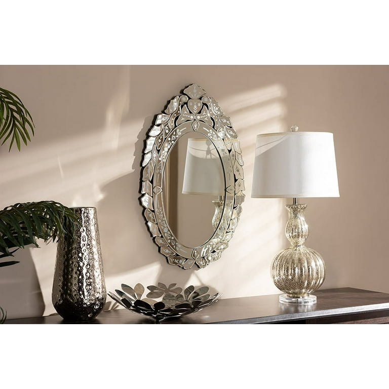 Silver Round Mirror Wall Mounted Ornate Glass Frame Venetian Decorative  Mirrors