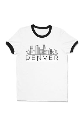 Skyline Denver Colorado Ringer Tee Shirt Unisex Large White/Black