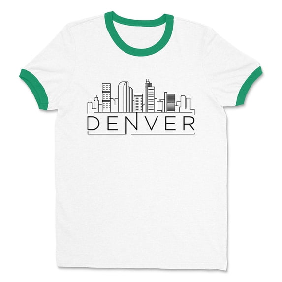Skyline Denver Colorado Ringer Tee Shirt Unisex Small White/Kelly Green