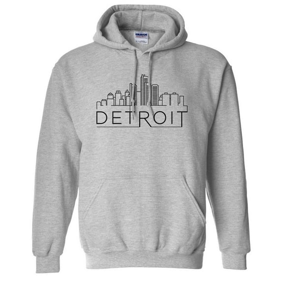 Skyline Detroit Michigan Hoodie Sweatshirt Unisex Large Grey
