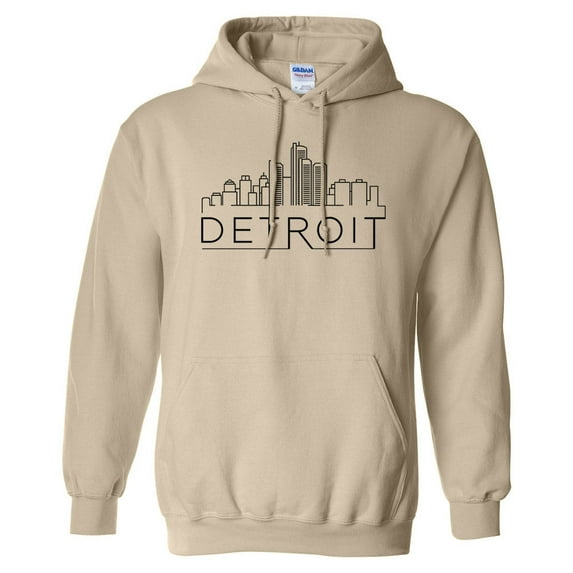 Skyline Detroit Michigan Hoodie Sweatshirt Unisex Large Sand