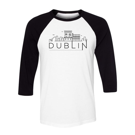 Skyline Dublin Ireland Three-Quarter Raglan Sleeve Baseball Shirt Unisex 2X-Large White/Black