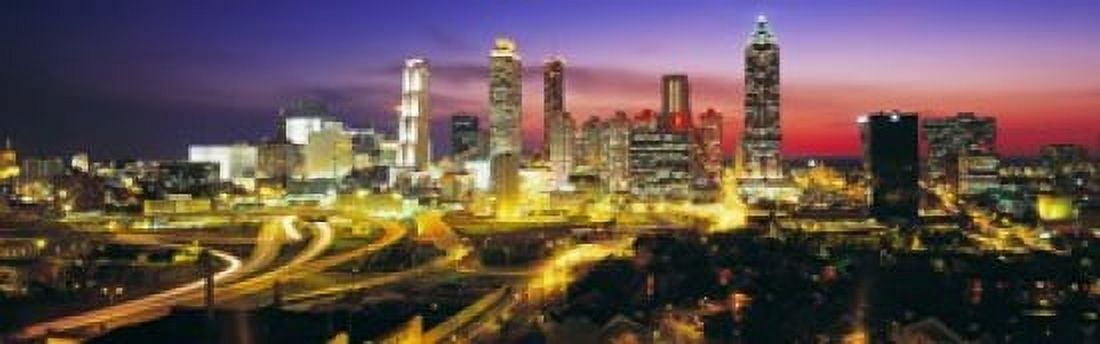 Skyline Evening Dusk Illuminated Atlanta Georgia USA Canvas Art - Panoramic Images (18 x 6)
