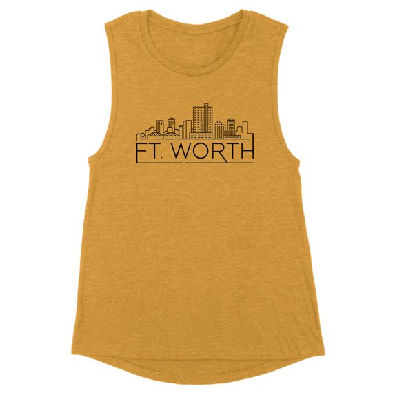Skyline Fort Worth Texas Women's Muscle Tank Medium Antique Gold