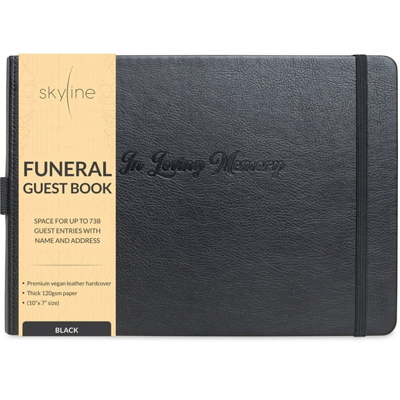 Skyline Funeral Guest Book, 10''x7'', Black