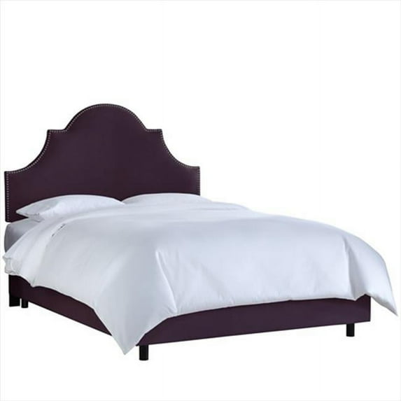 Skyline Furniture 822NBBED-PWVLVABR Queen Nail Button High Arch Notched Bed In Velvet Aubergine