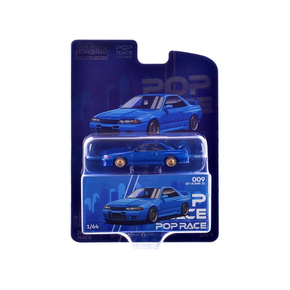 Skyline GT-R BNR32 RHD (Right Hand Drive) Blue Metallic "Enigma Exclusive Edition" 1/64 Diecast Model Car by Pop Race
