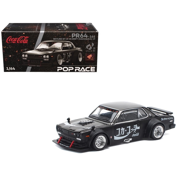 Skyline GT-R V8 Drift "Hakosuka" RHD (Right Hand Drive) "Coca-Cola" Black 1/64 Diecast Model Car by Pop Race