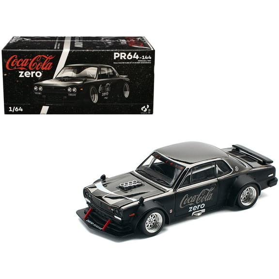 Skyline GT-R V8 Drift "Hakosuka" RHD (Right Hand Drive) "Coca-Cola Zero" Dark Chrome and Black 1/64 Diecast Model Car by Pop Race