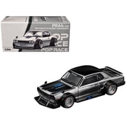 Skyline GT-R V8 Drift Hakosuka RHD Right Hand Drive Silver Chrome with Black Hood and Top 1/64 Die Cast Model Car by Pop Race