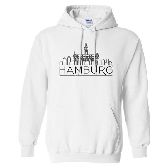Skyline Hamburg Germany Hoodie Sweatshirt Unisex Large White