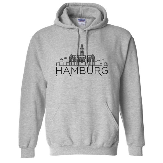 Skyline Hamburg Germany Hoodie Sweatshirt Unisex Small Grey