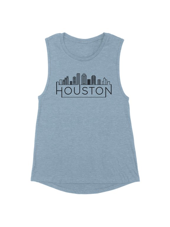 Skyline Houston Texas Women's Muscle Tank Large Stonewash Denim