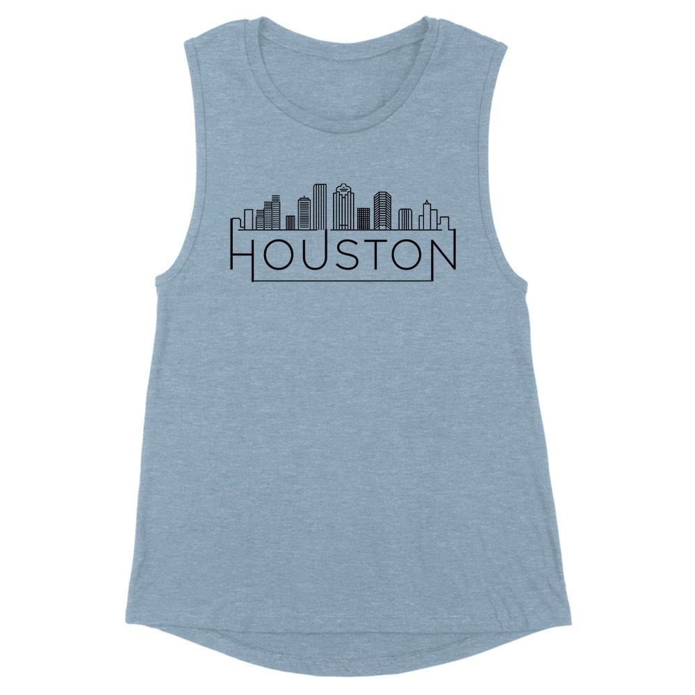 Skyline Houston Texas Women's Muscle Tank Medium Stonewash Denim