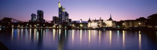 Skyline In Evening Main River Frankfurt Germany Canvas Art - Panoramic Images (36 x 12)