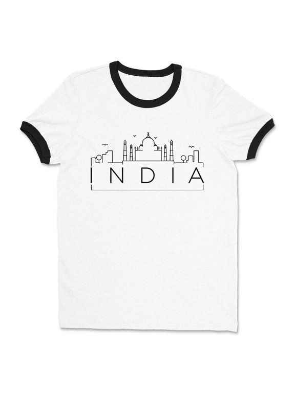 Skyline India Ringer Tee Shirt Unisex Large White/Black