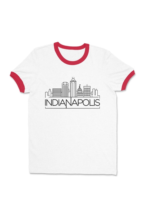 Skyline Indianapolis Indiana Ringer Tee Shirt Unisex Medium White/Red