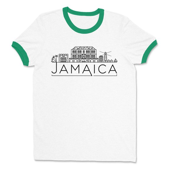 Skyline Jamaica Ringer Tee Shirt Unisex X-Large White/Kelly Green