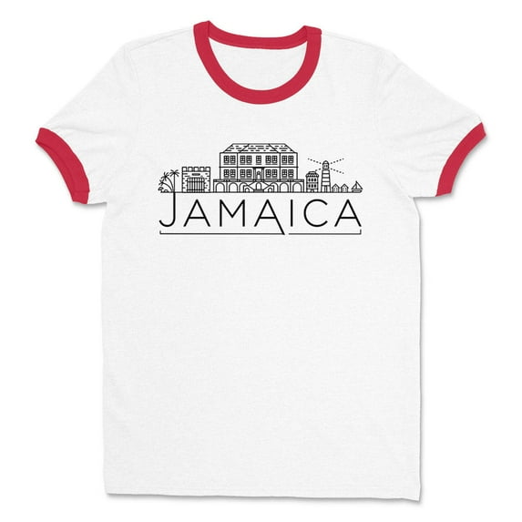 Skyline Jamaica Ringer Tee Shirt Unisex X-Large White/Red