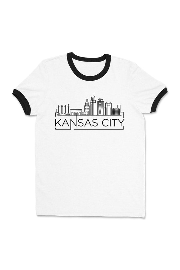 Skyline Kansas City Missouri Ringer Tee Shirt Unisex Large White/Black