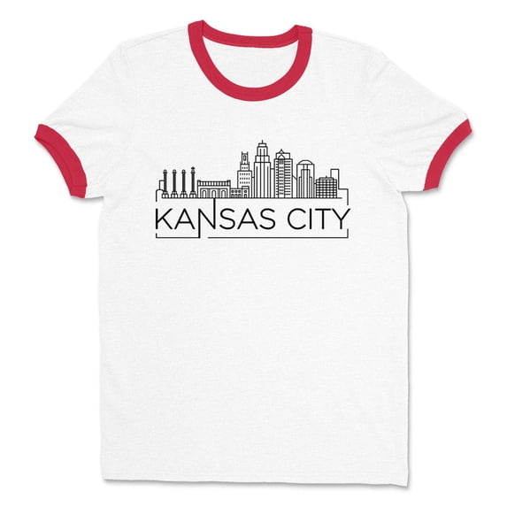Skyline Kansas City Missouri Ringer Tee Shirt Unisex Medium White/Red