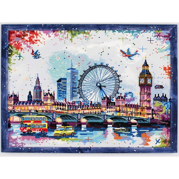 Skyline of London Building Big Ben DIY 11CT Stamped Cross Stitch Kits for Beginners Easy Needlepoint Embroidery Counted Cross Stitch Art Craft for Wall Decoration 12x16inch(2)