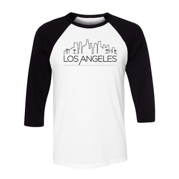Skyline Los Angeles California Three-Quarter Raglan Sleeve Baseball Shirt Unisex X-Small White/Black