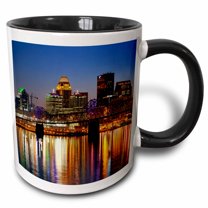 3drose, Skyline, Louisville, Kentucky at Dusk - Us18 Aje0435 - Adam Jones, 11oz Two-tone Black Mug