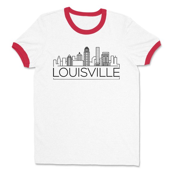 Skyline Louisville Kentucky Ringer Tee Shirt Unisex Small White/Red