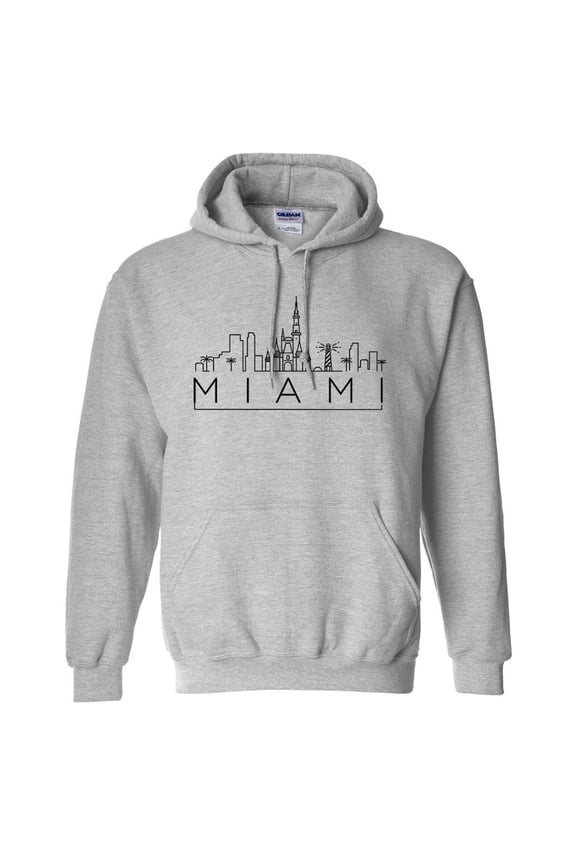 Skyline Miami Florida Hoodie Sweatshirt Unisex Large Grey