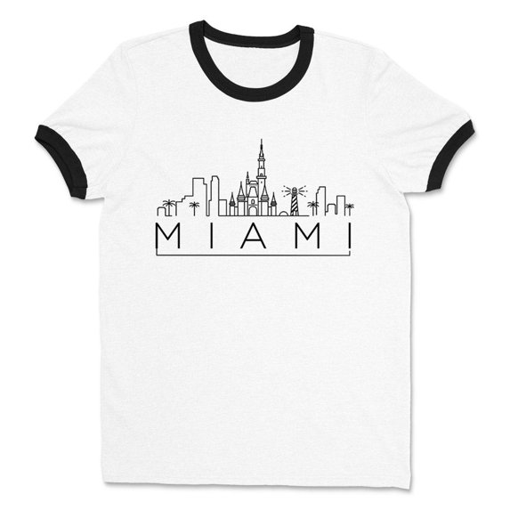 Skyline Miami Florida Ringer Tee Shirt Unisex Large White/Black