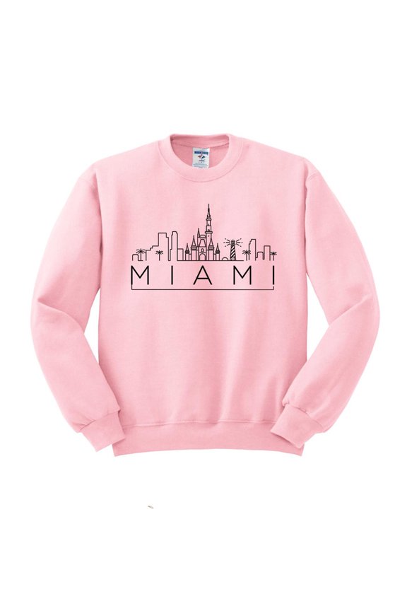 Skyline Miami Florida Sweatshirt Unisex Medium Pink