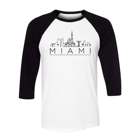 Skyline Miami Florida Three-Quarter Raglan Sleeve Baseball Shirt Unisex Medium White/Black
