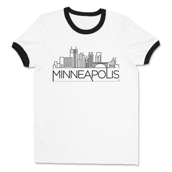 Skyline Minneapolis Minnesota Ringer Tee Shirt Unisex Large White/Black