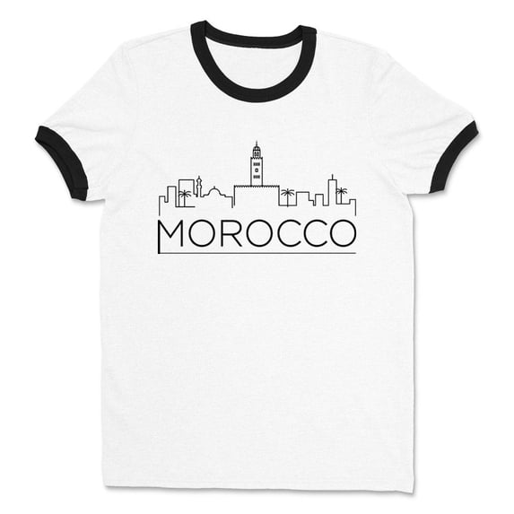 Skyline Morocco Ringer Tee Shirt Unisex Large White/Black