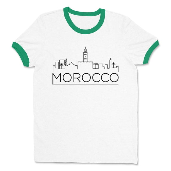 Skyline Morocco Ringer Tee Shirt Unisex Medium White/Kelly Green