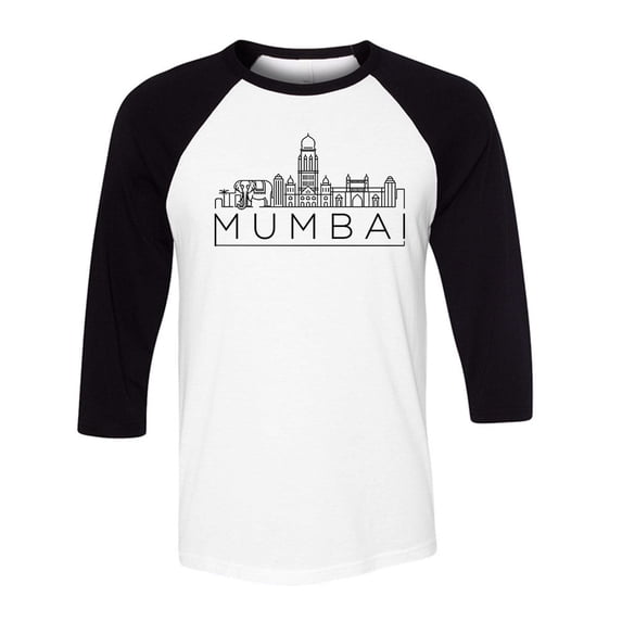 Skyline Mumbai India Three-Quarter Raglan Sleeve Baseball Shirt Unisex Small White/Black