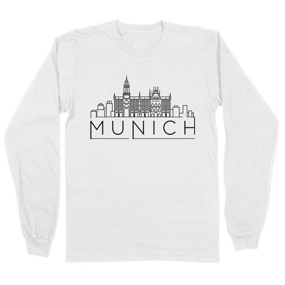 Skyline Munich Germany Long Sleeve Shirt Unisex Large White