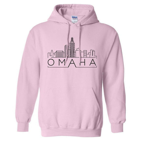 Skyline Omaha Nebraska Hoodie Sweatshirt Unisex Large Pink