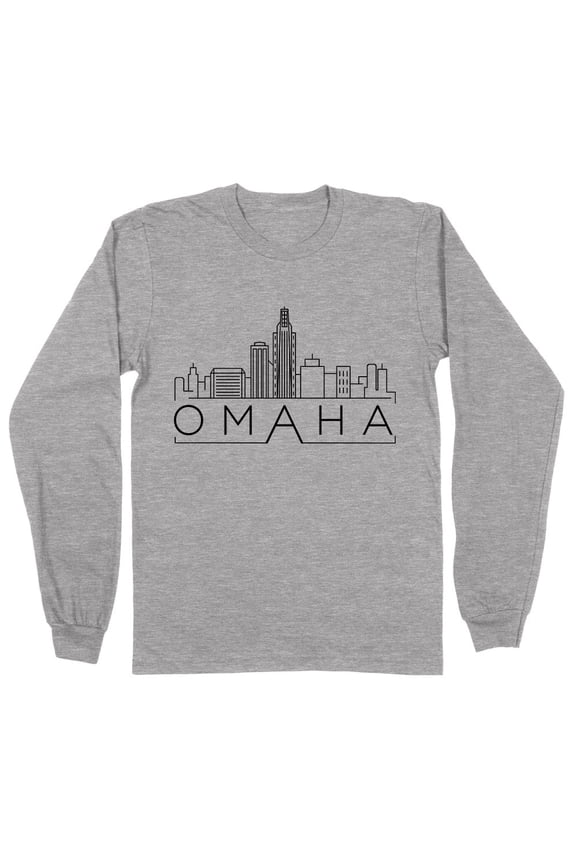 Skyline Omaha Nebraska Long Sleeve Shirt Unisex Large Grey
