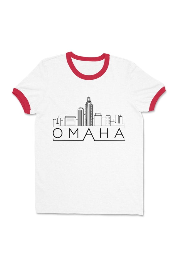 Skyline Omaha Nebraska Ringer Tee Shirt Unisex Large White/Red