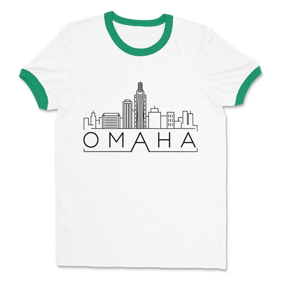 Skyline Omaha Nebraska Ringer Tee Shirt Unisex Medium White/Kelly Green