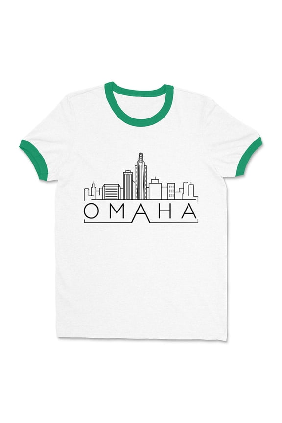 Skyline Omaha Nebraska Ringer Tee Shirt Unisex Small White/Kelly Green